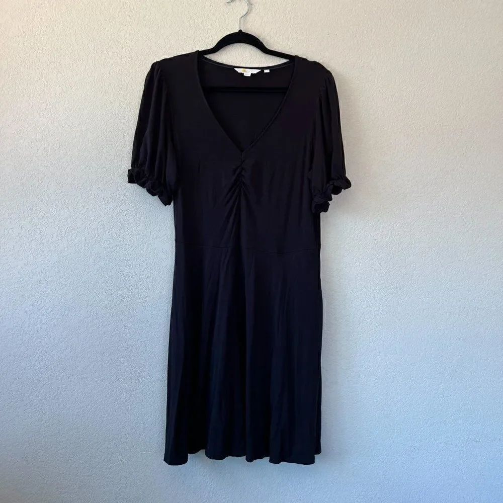 Boden Women V-Neck Jersey Swing Black Dress, Size 10R
